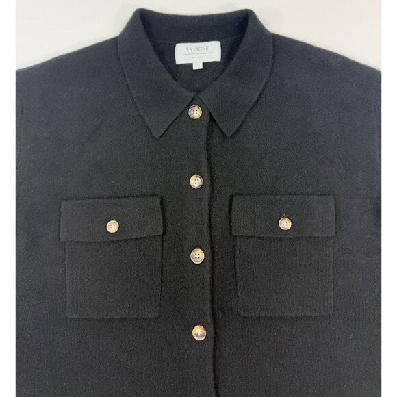 La Ligne Womens Jane Jacket Cashmere Wool Shirt Shacket Small Minimalist Black - Picture 2 of 11